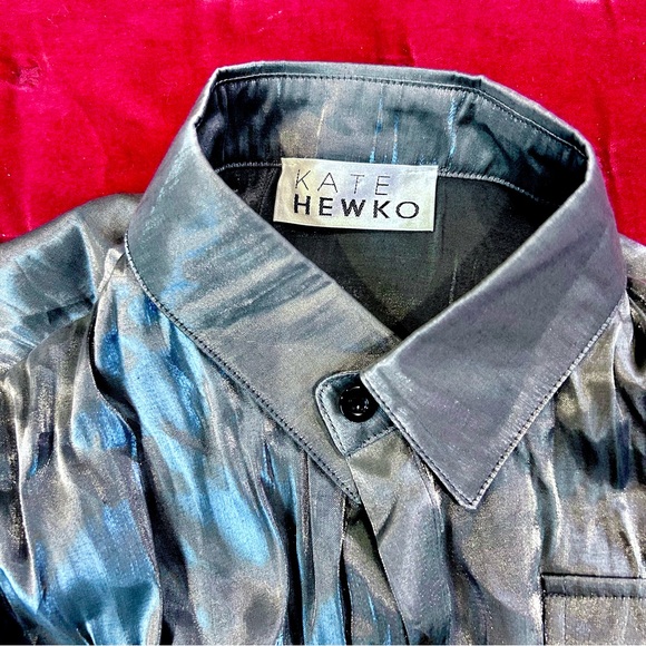 Kate Hewko Silver Button Down Shirt Dress / Kimono Duster w/ Dolman Sleeves - Picture 14 of 14